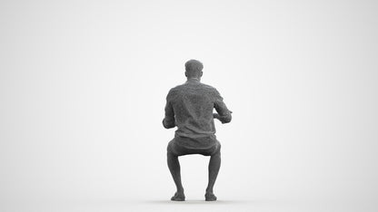 scanned 3D man casual sitting, photogrammetry people for Enscape and V-Ray, wireframe front view