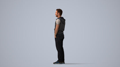 realistic 3D human man casual standing, archviz people FBX OBJ for Blender, three-quarter view render