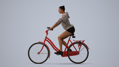 scanned 3D woman casual cycling, photogrammetry people for Enscape and V-Ray, three-quarter view render