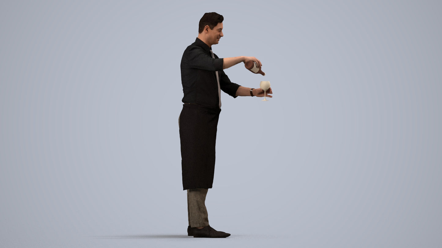 3D scanned man hospitality, photorealistic archviz people for Enscape and SketchUp, side view render