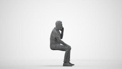 realistic 3D human senior man casual sitting, archviz people FBX OBJ for Blender, wireframe side view