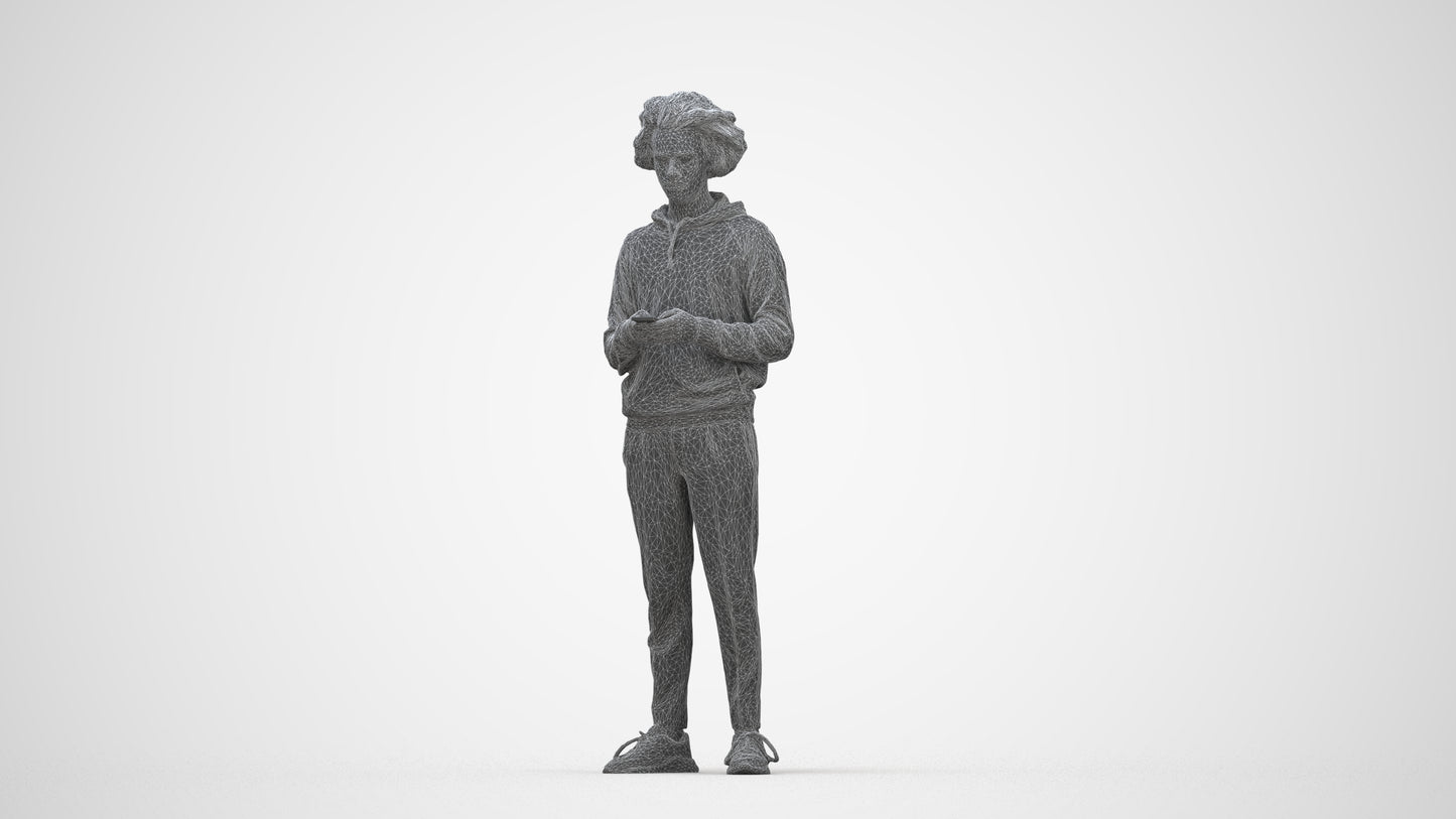 3D people model man casual standing, scanned human for 3ds Max rendering, wireframe back view
