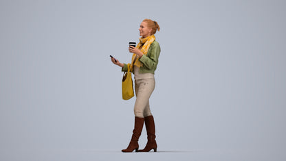 realistic 3D people woman casual standing, render-ready for V-Ray and Corona, FBX OBJ, top-down view render