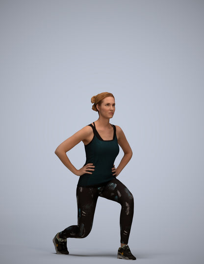 3D human model woman sport standing, photogrammetry scanned person for archviz
