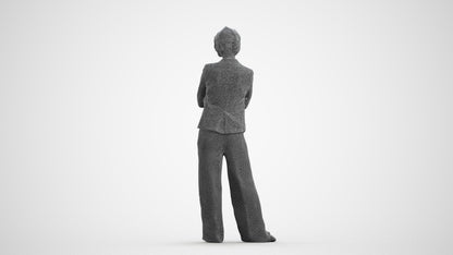 3D human model woman business, photogrammetry scanned person for archviz, wireframe front view