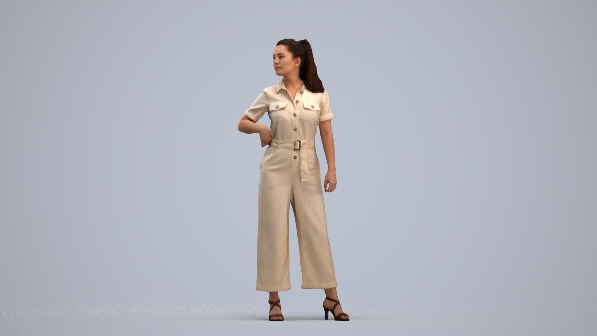 3D people model woman casual standing, scanned human for 3ds Max rendering, standing pose render