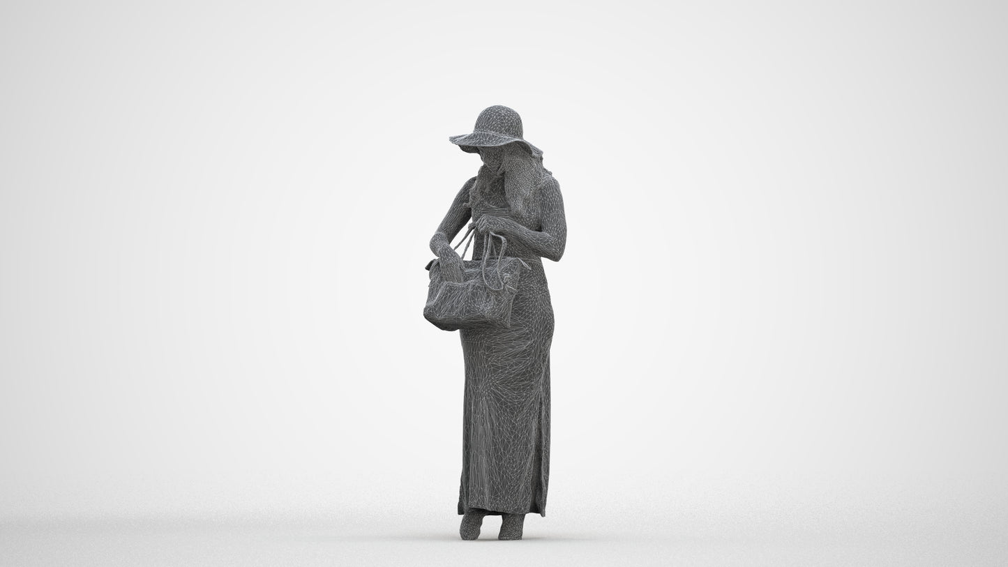 photogrammetry 3D woman casual standing, realistic human model archviz FBX, three-quarter front view render