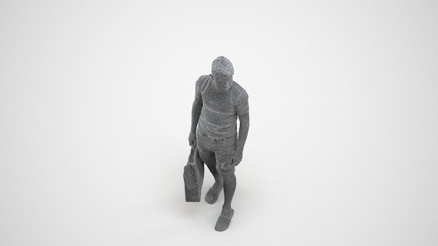 3D human model boy casual kids, photogrammetry scanned person for archviz, wireframe three-quarter view