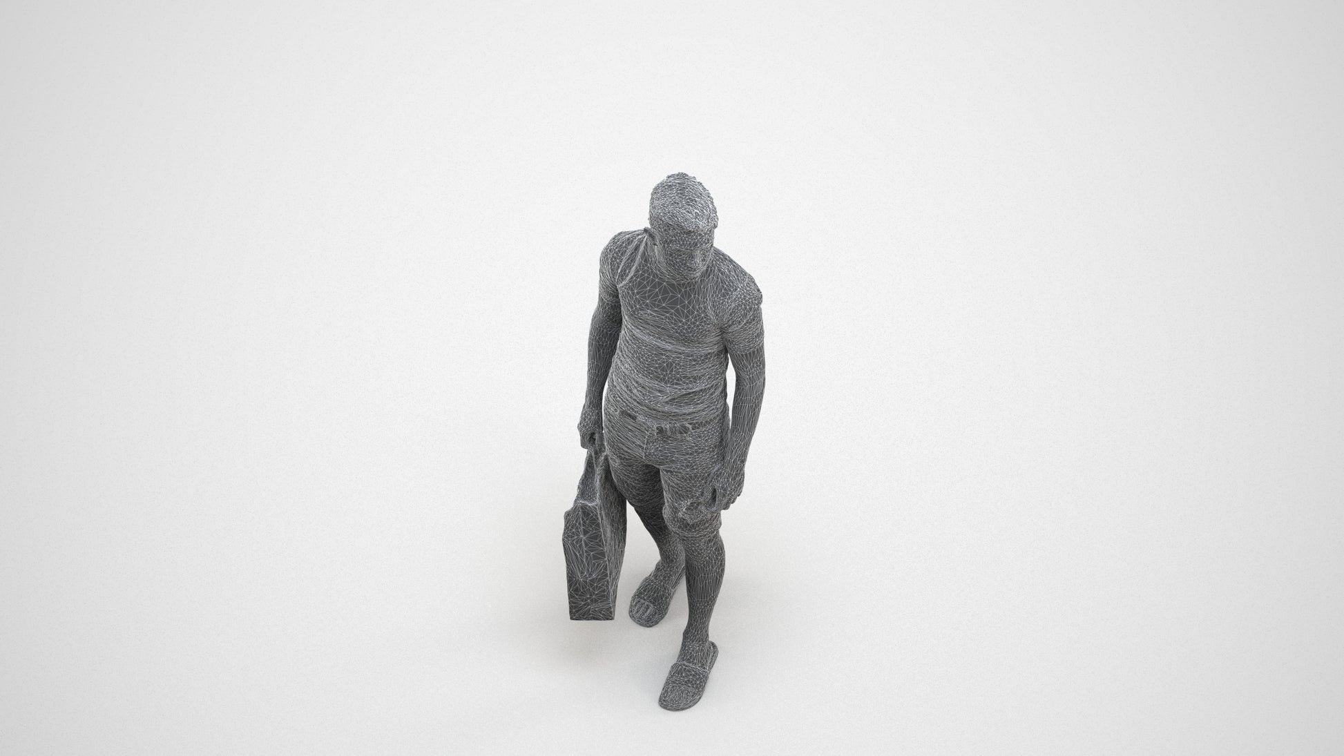 3D human model boy casual kids, photogrammetry scanned person for archviz, wireframe three-quarter view