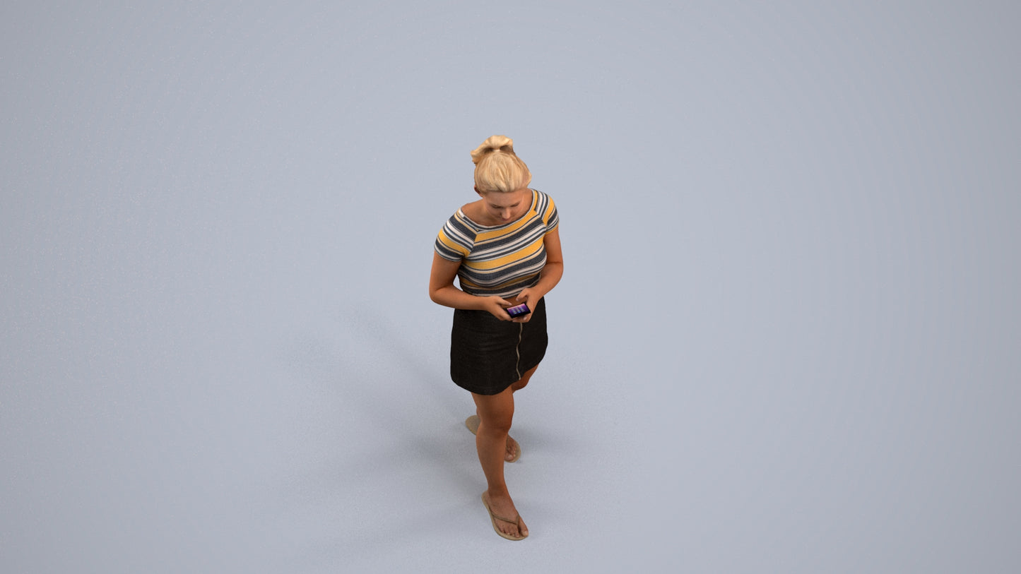realistic 3D human woman casual standing, archviz people FBX OBJ for Blender, back view render