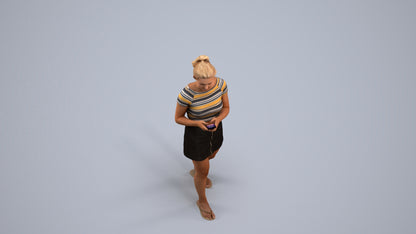 realistic 3D human woman casual standing, archviz people FBX OBJ for Blender, back view render