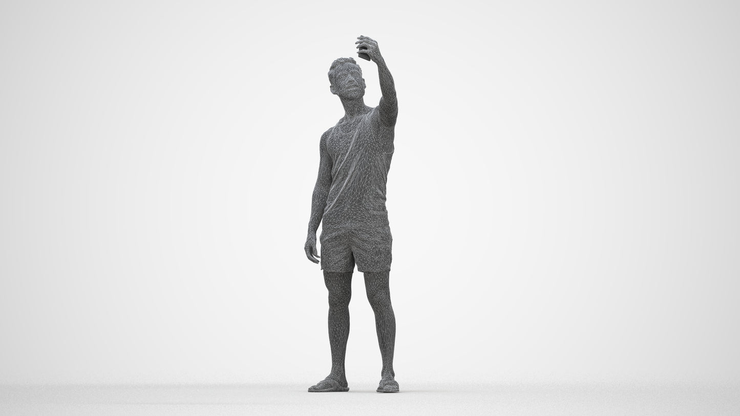 photogrammetry 3D man casual standing, realistic human model archviz FBX, wireframe back view