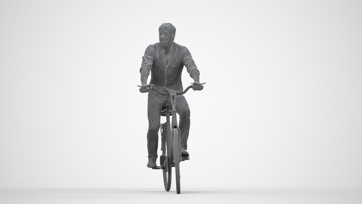 3D scanned man cycling casual, photorealistic archviz people for Enscape and SketchUp, wireframe back view