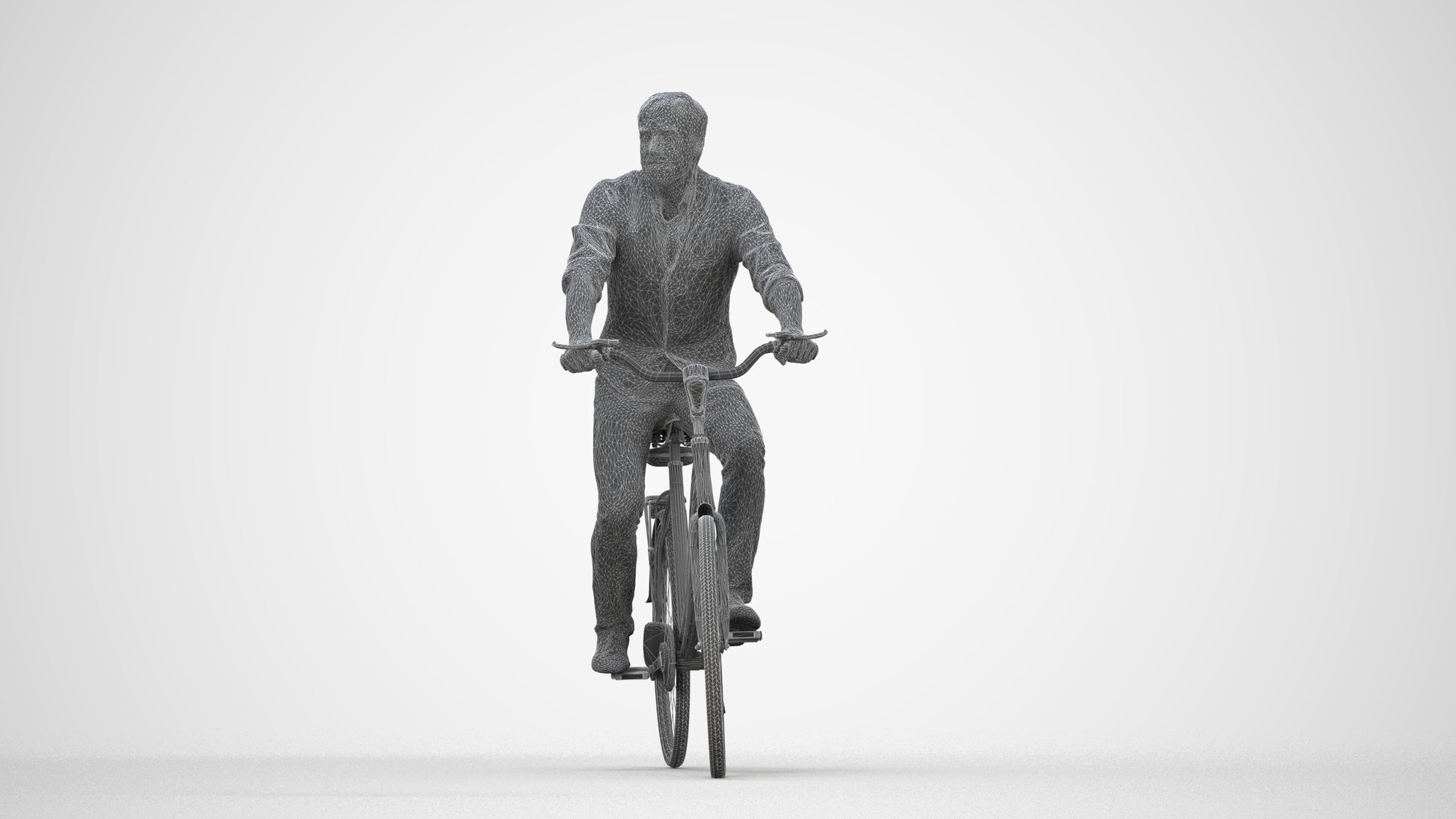 3D scanned man cycling casual, photorealistic archviz people for Enscape and SketchUp, wireframe back view