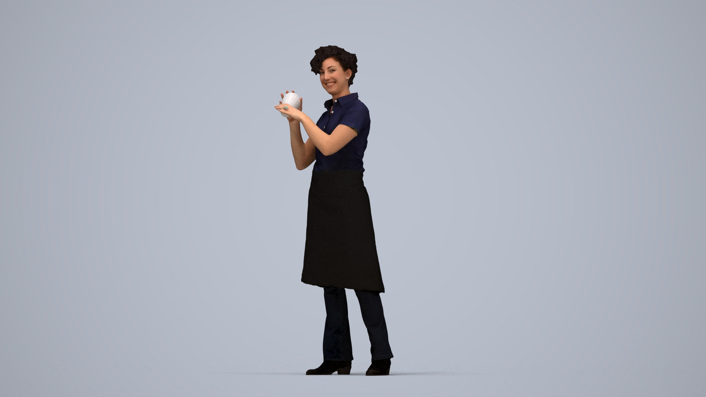 3D people model woman hospitality, scanned human for 3ds Max rendering, top-down view render