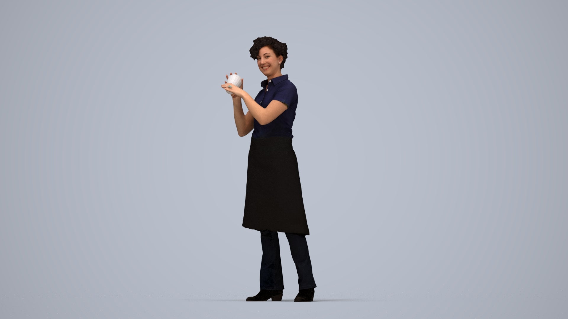 3D people model woman hospitality, scanned human for 3ds Max rendering, top-down view render
