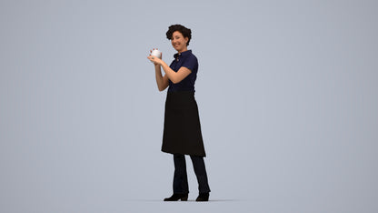 3D people model woman hospitality, scanned human for 3ds Max rendering, top-down view render