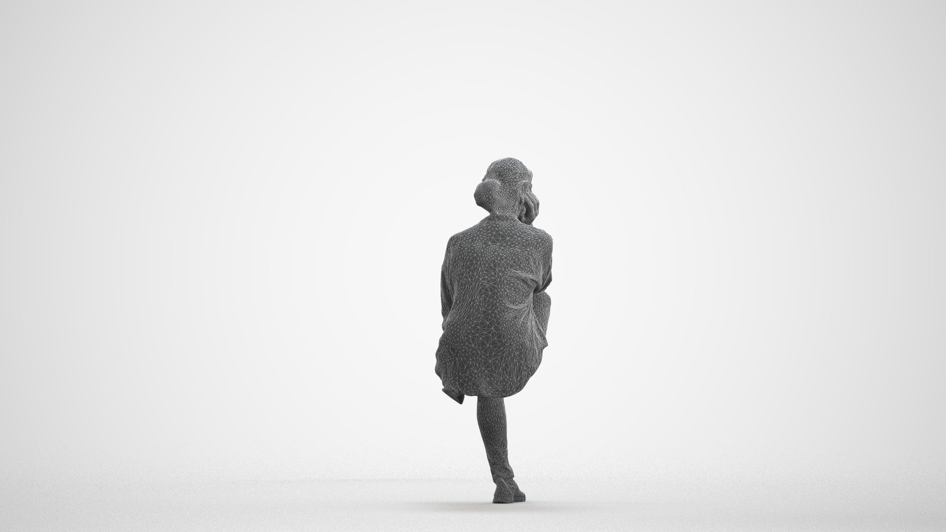 scanned 3D woman casual sitting, photogrammetry people for Enscape and V-Ray, wireframe front view