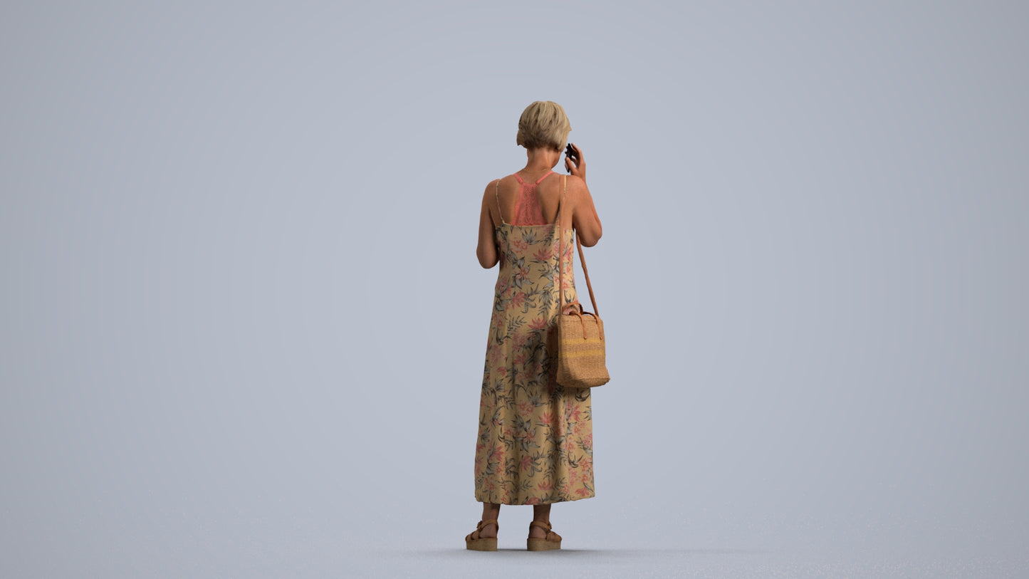 realistic 3D human senior woman standing, archviz people FBX OBJ for Blender, front view render