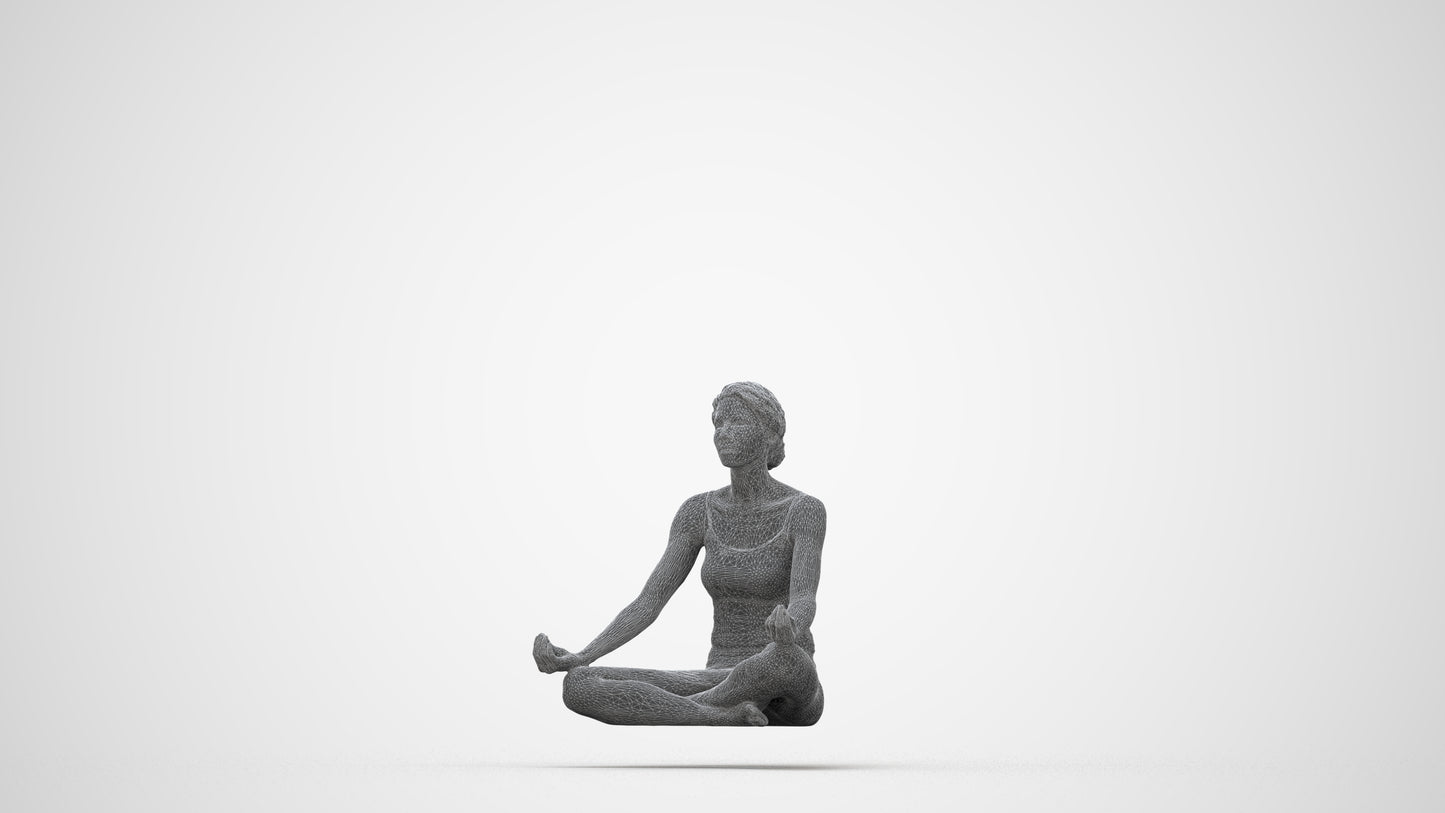3D human model woman sport, photogrammetry scanned person for archviz, wireframe back view