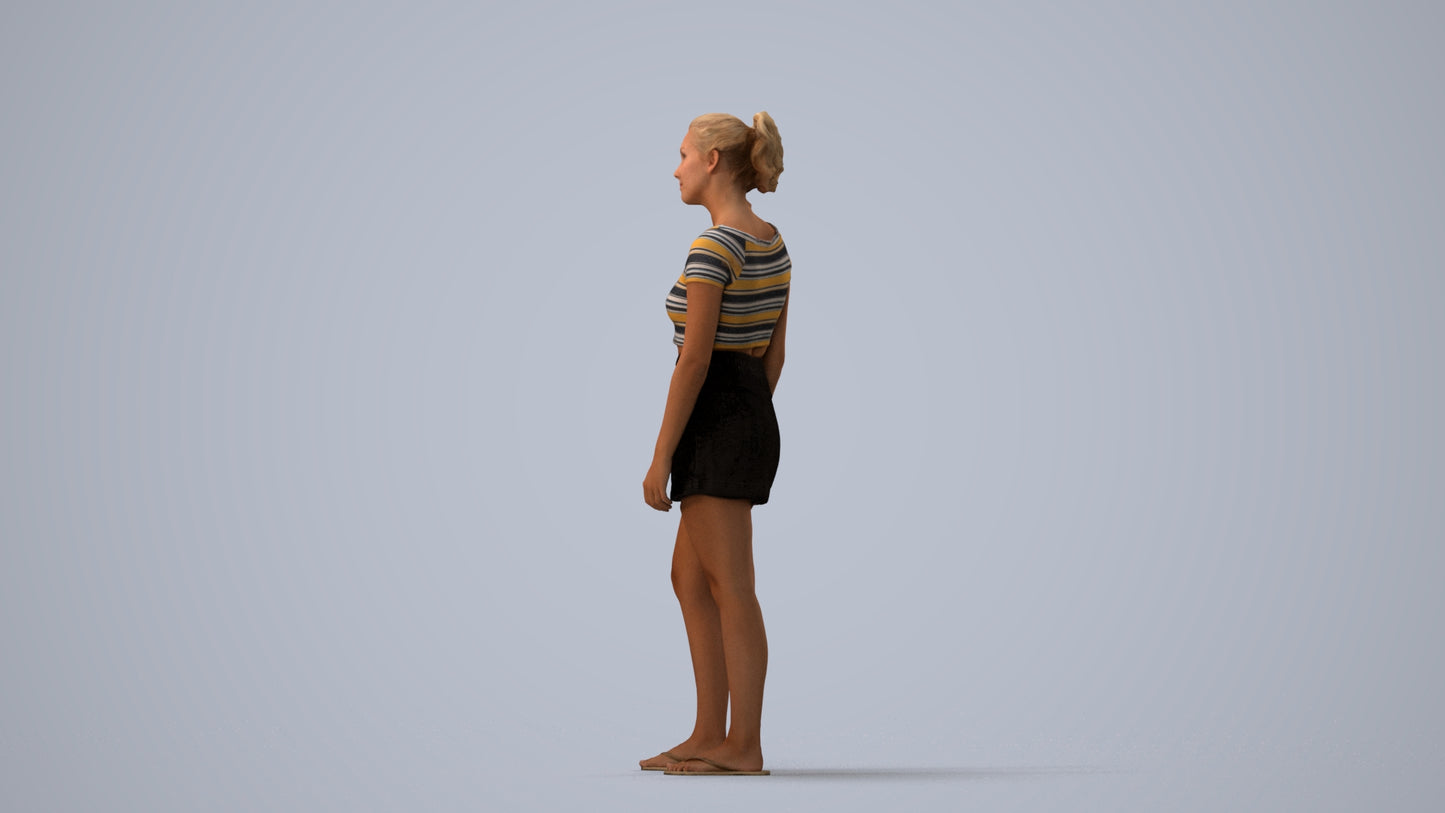 3D people model woman casual standing, scanned human for 3ds Max rendering, three-quarter view render
