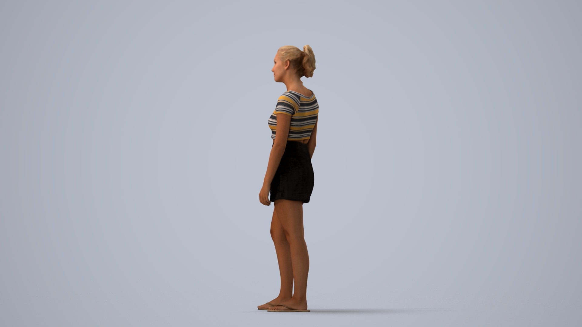 3D people model woman casual standing, scanned human for 3ds Max rendering, three-quarter view render