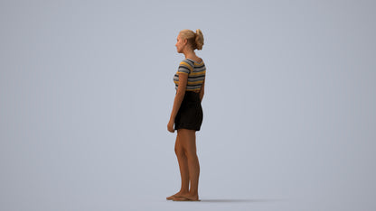 3D people model woman casual standing, scanned human for 3ds Max rendering, three-quarter view render