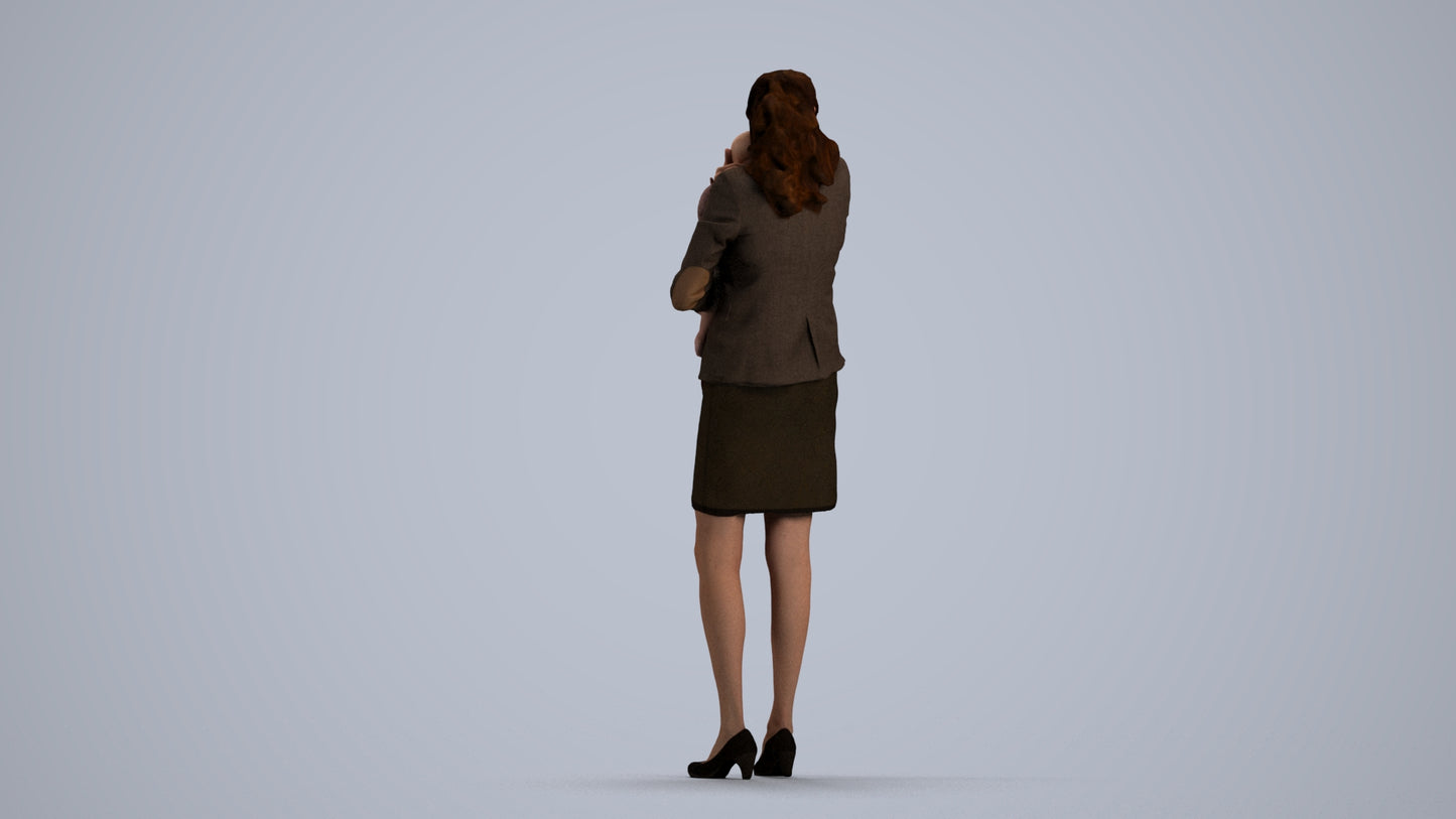 3D scanned girl kids business, photorealistic archviz people for Enscape and SketchUp, three-quarter view render