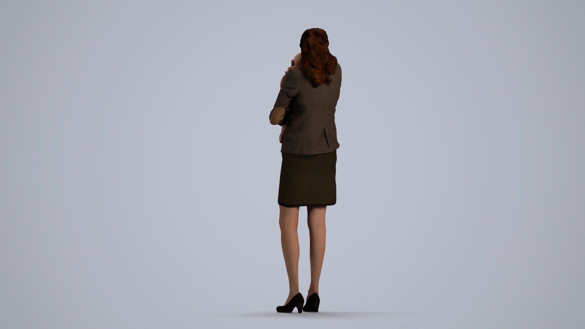 3D scanned girl kids business, photorealistic archviz people for Enscape and SketchUp, three-quarter view render