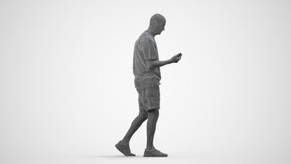 scanned 3D senior man casual walking, photogrammetry people for Enscape and V-Ray, wireframe side view