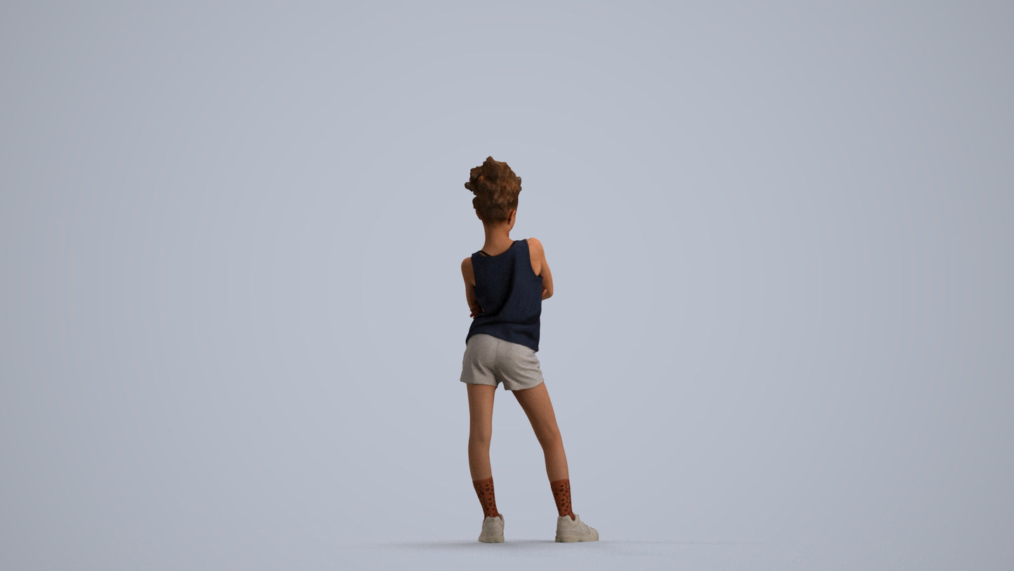 scanned 3D girl sport kids, photogrammetry people for Enscape and V-Ray, front view render