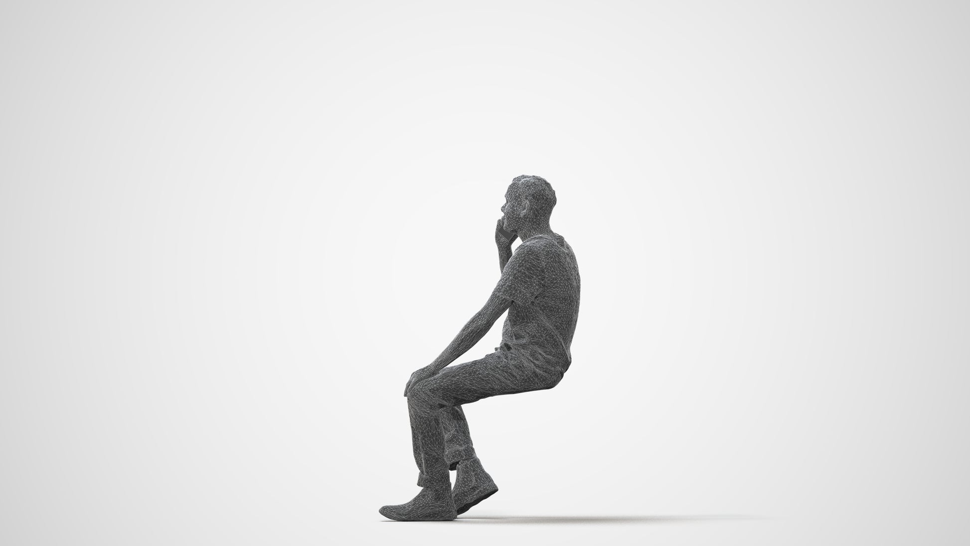 scanned 3D man casual sitting, photogrammetry people for Enscape and V-Ray, square thumbnail