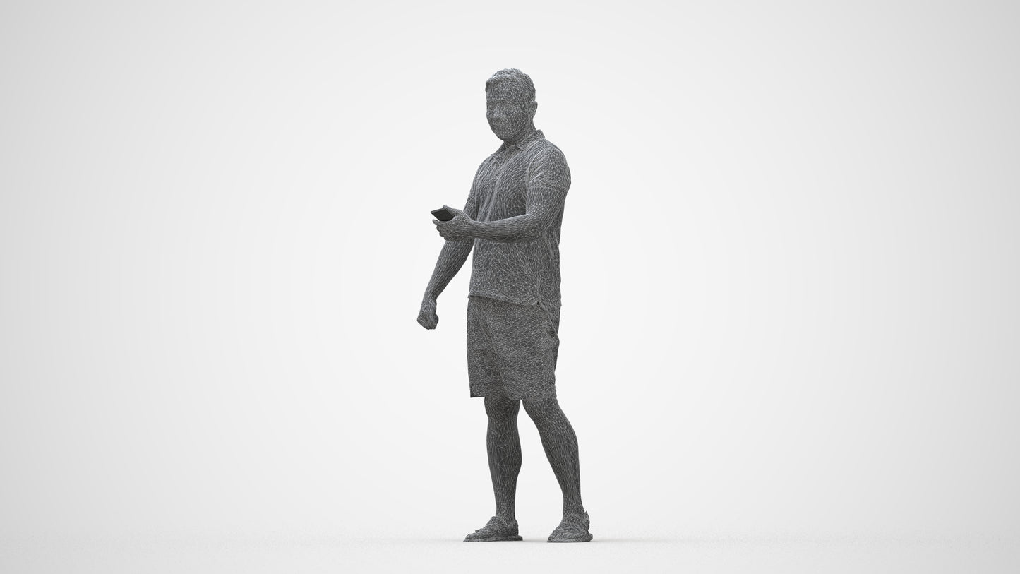 realistic 3D man casual standing, scanned archviz people for Blender and 3ds Max, wireframe back view