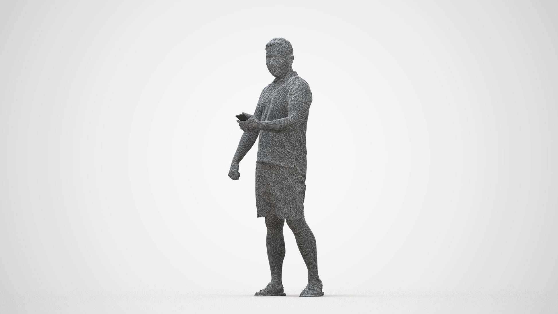 realistic 3D man casual standing, scanned archviz people for Blender and 3ds Max, wireframe back view