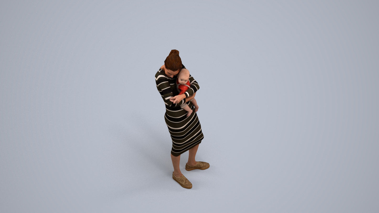 3D scanned girl kids casual, photorealistic archviz people for Enscape and SketchUp, back view render