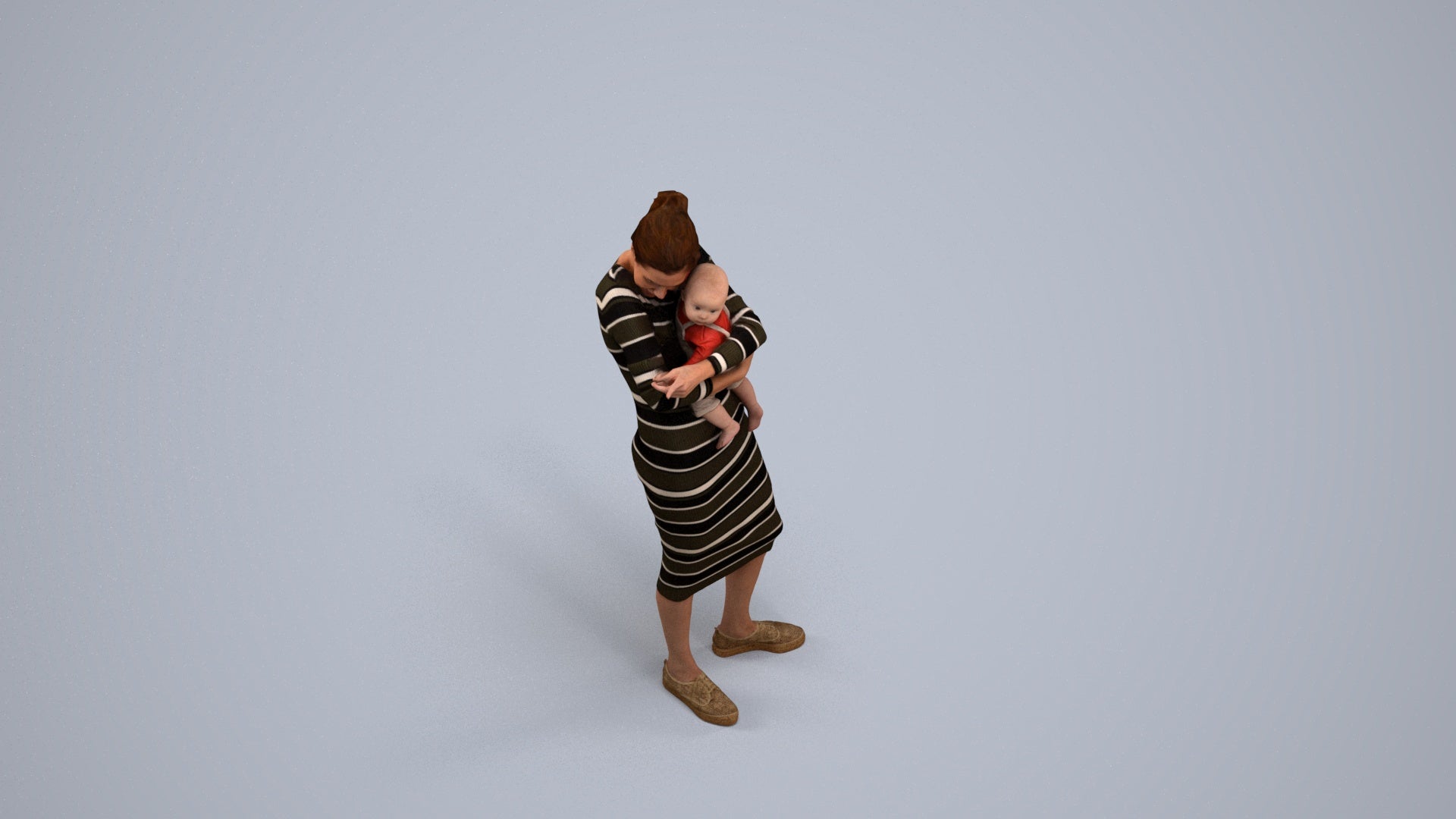 3D scanned girl kids casual, photorealistic archviz people for Enscape and SketchUp, back view render