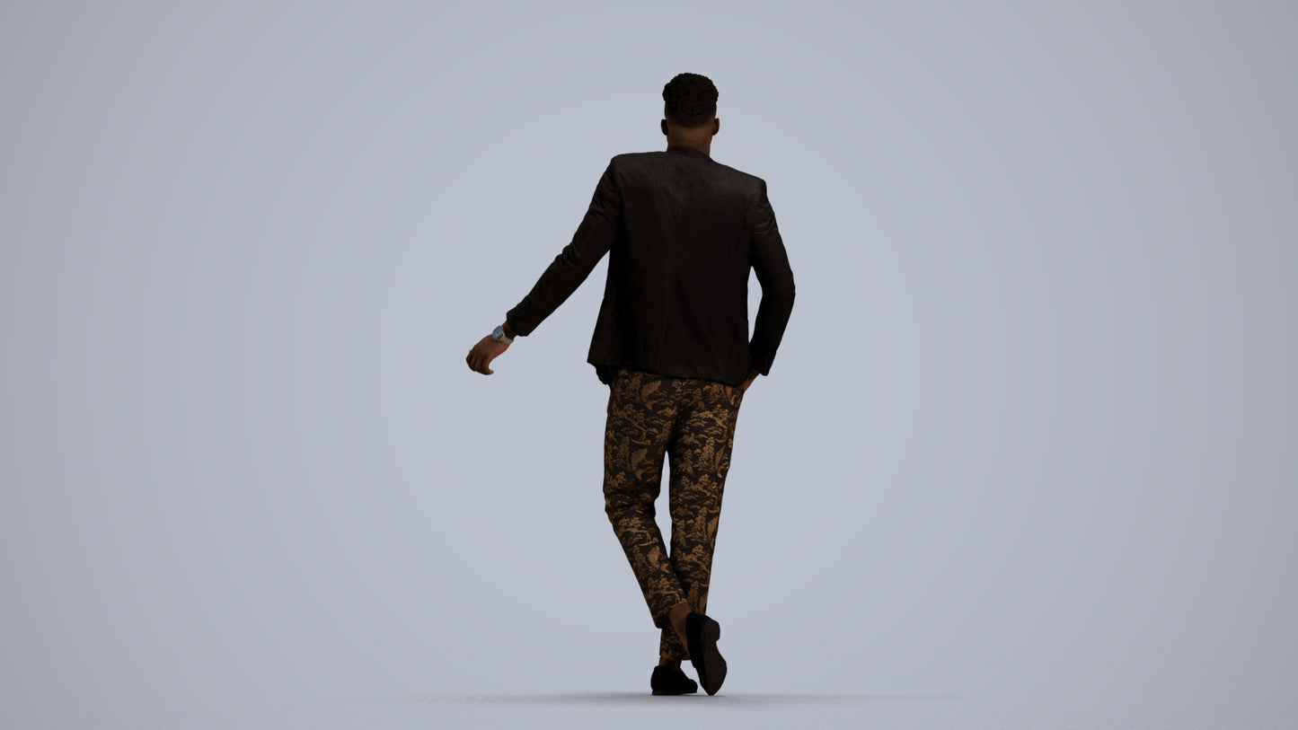 photogrammetry 3D man formal cycling, realistic human model archviz FBX, front view render