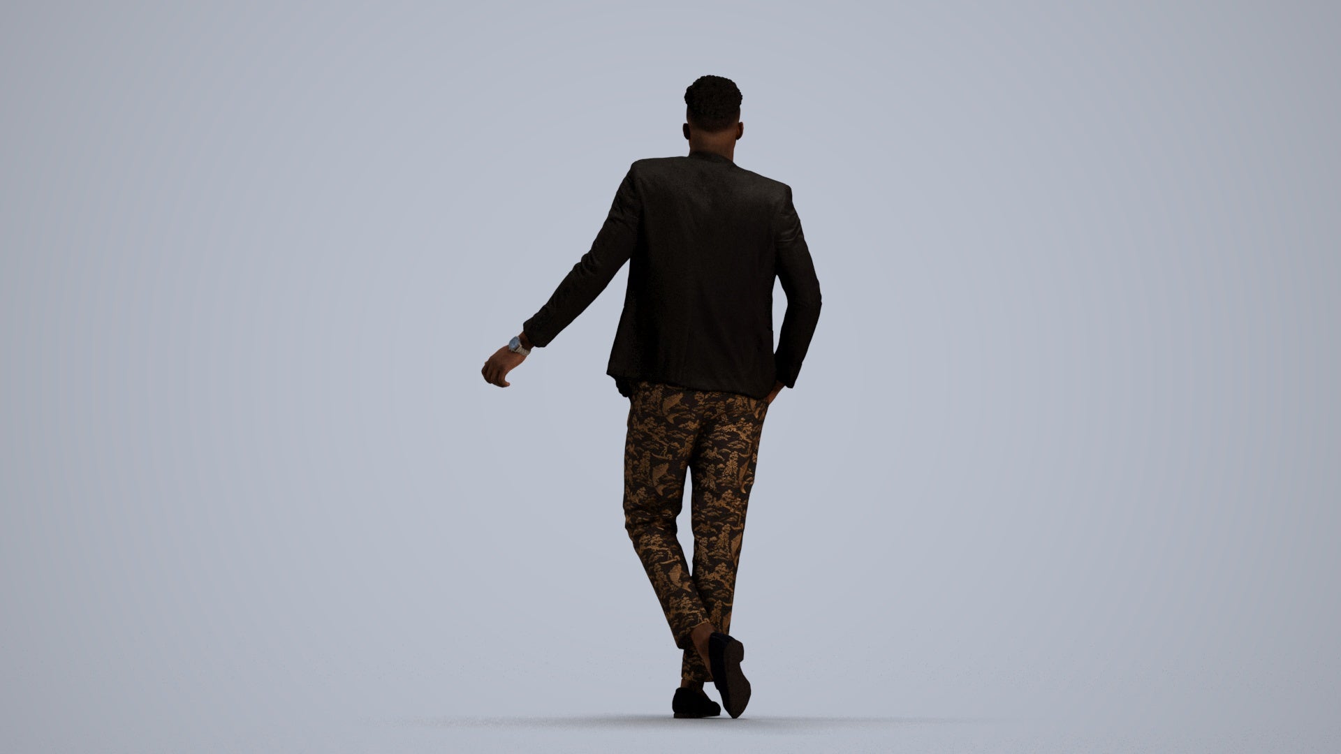 photogrammetry 3D man formal cycling, realistic human model archviz FBX, front view render