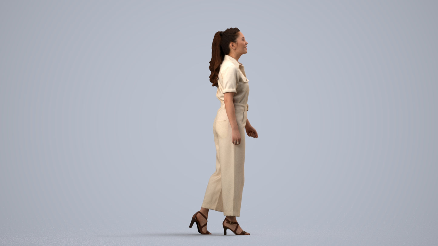 3D people model woman casual walking, scanned human for 3ds Max rendering, side view render