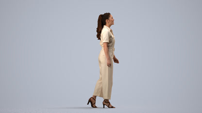 3D people model woman casual walking, scanned human for 3ds Max rendering, side view render