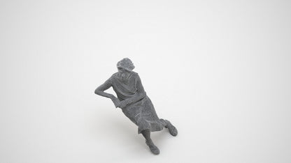 3D scanned woman sitting casual, photorealistic archviz people for Enscape and SketchUp, wireframe three-quarter view
