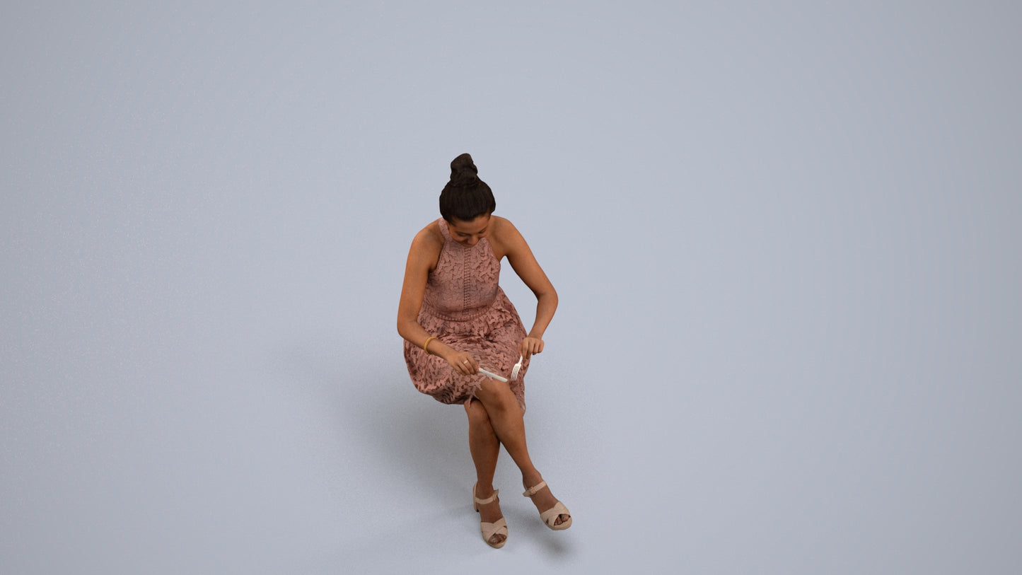 realistic 3D woman formal sitting, scanned archviz people for Blender and 3ds Max, back view render