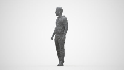 3D human model man casual walking, photogrammetry scanned person for archviz, wireframe back view