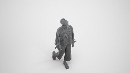 3D human model woman casual walking, photogrammetry scanned person for archviz, wireframe three-quarter view