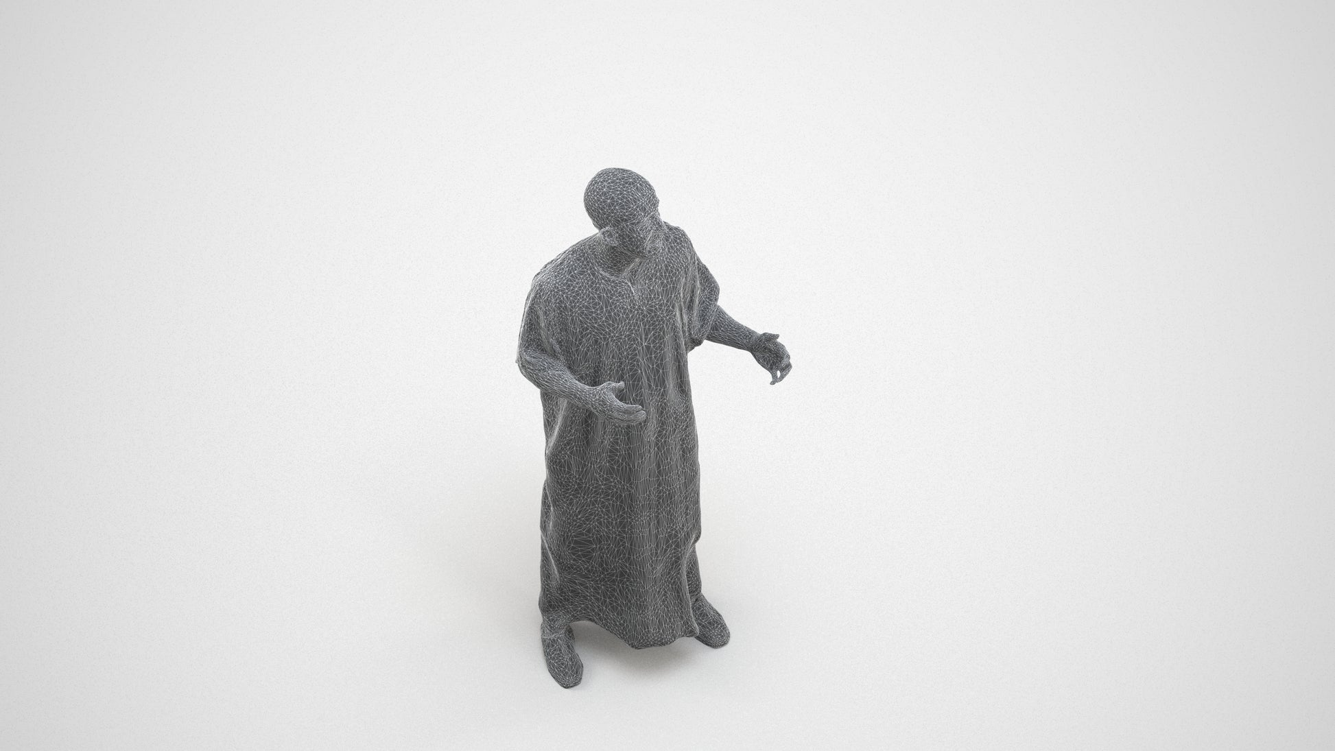 realistic 3D human man standing, archviz people FBX OBJ for Blender, wireframe three-quarter view