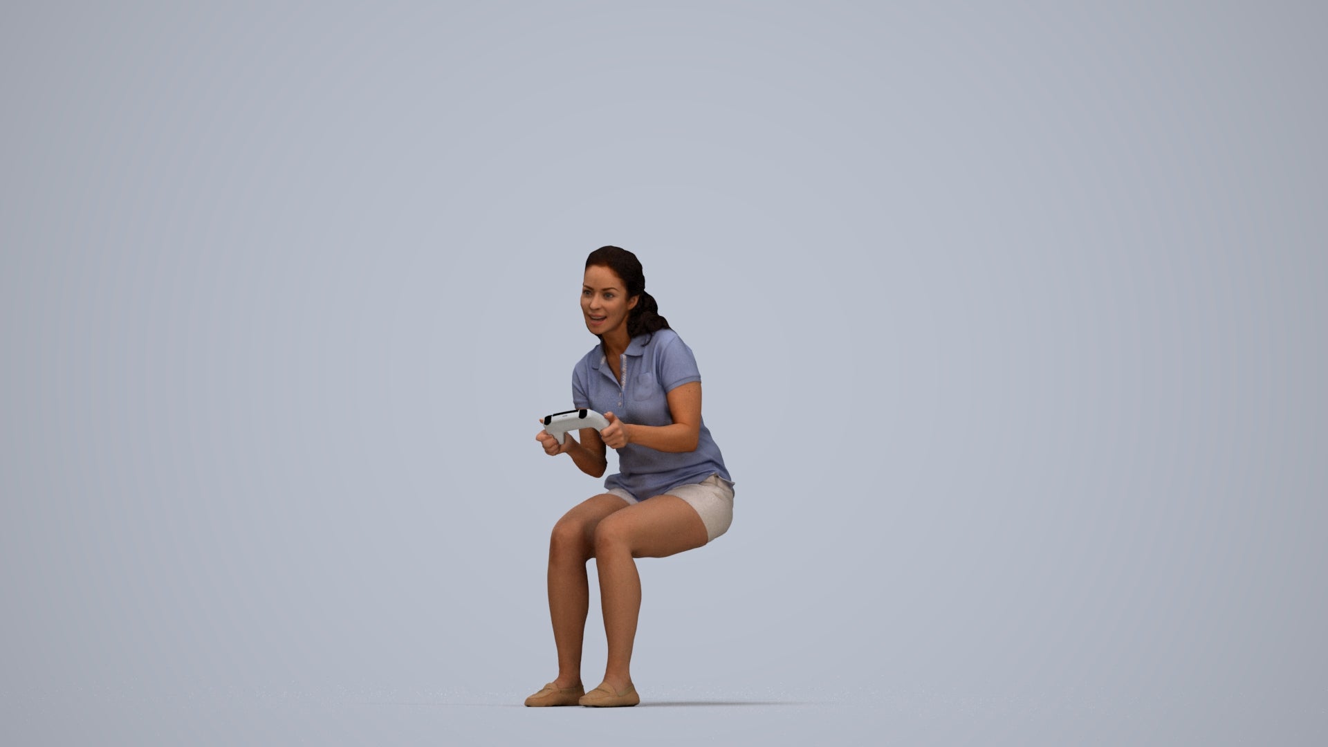 realistic 3D human woman casual sitting, archviz people FBX OBJ for Blender, top-down view render
