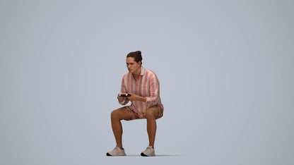 photogrammetry 3D man casual sitting, realistic human model archviz FBX, top-down view render