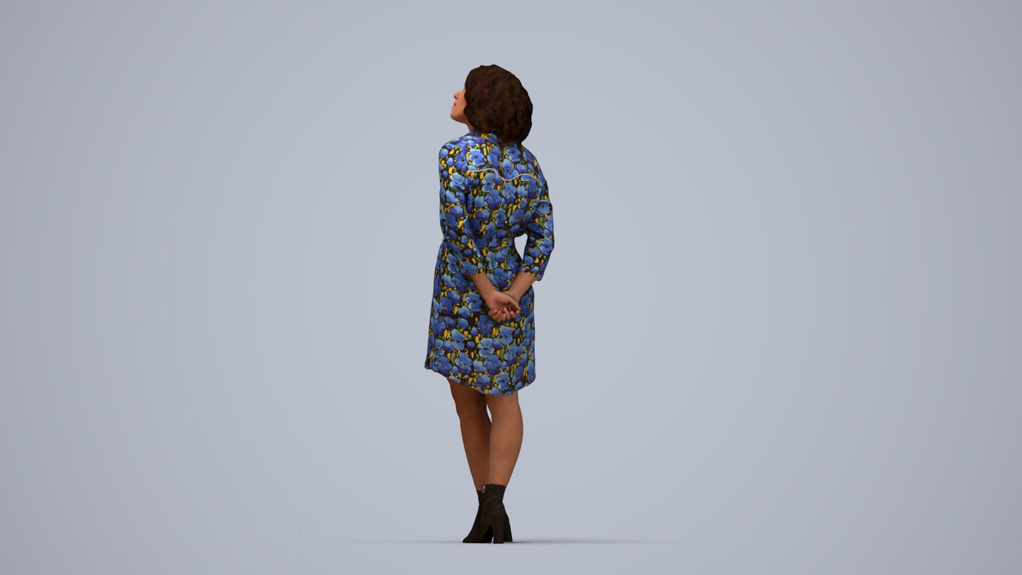 3D people model woman casual standing, scanned human for 3ds Max rendering, top-down view render