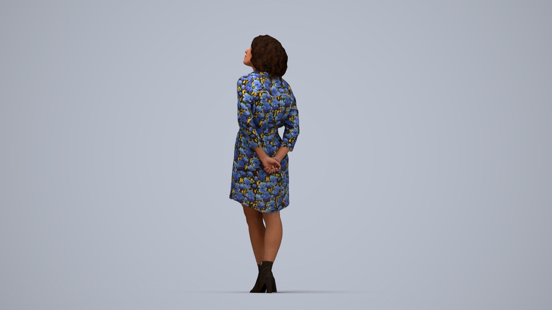 3D people model woman casual standing, scanned human for 3ds Max rendering, top-down view render