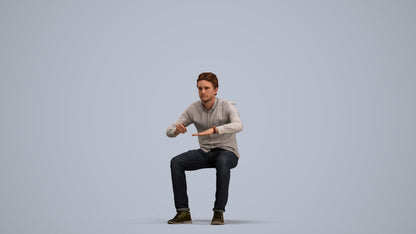 3D people model man casual sitting, scanned human for 3ds Max rendering, standing pose render